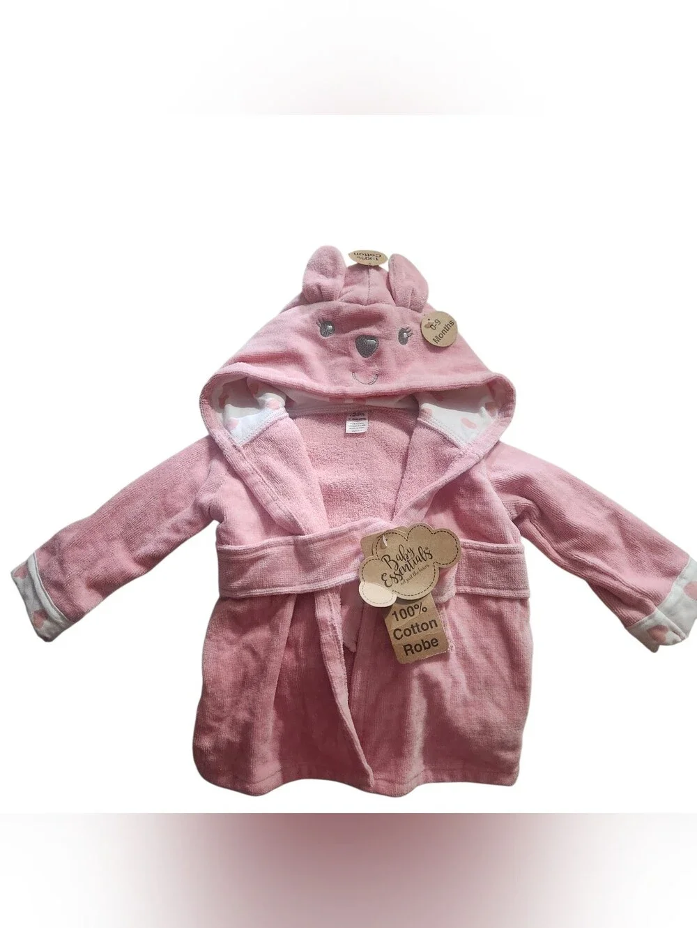 Baby Essentials Pink Bunny Hooded Baby Bathrobe (0-9 Months)